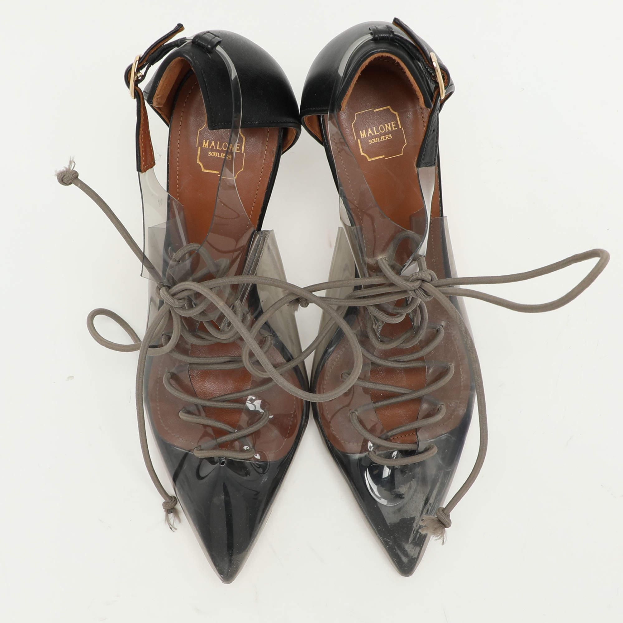 Gray Malone Souliers Transparent/Black PVC and Leather Montana Pumps Size 36 For Sale