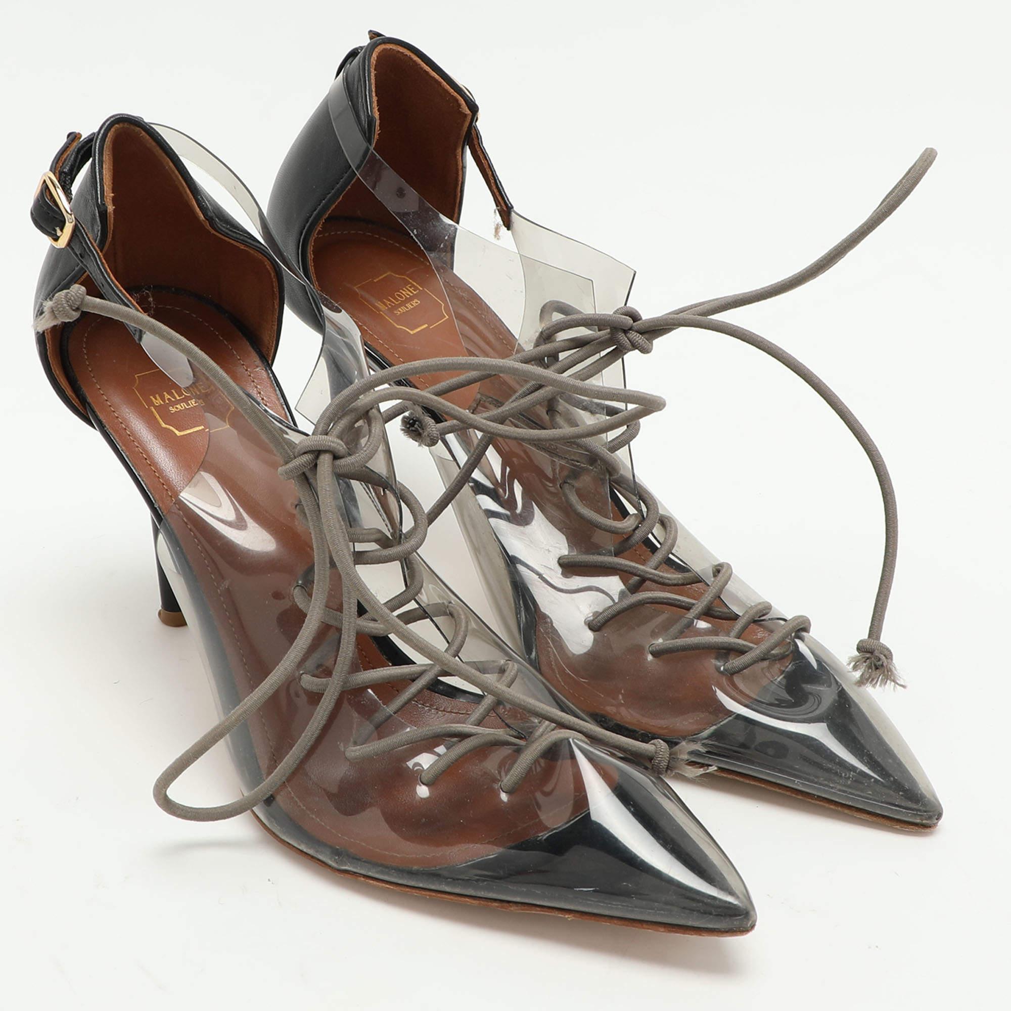 Malone Souliers Transparent/Black PVC and Leather Montana Pumps Size 36 In Good Condition For Sale In Dubai, Al Qouz 2