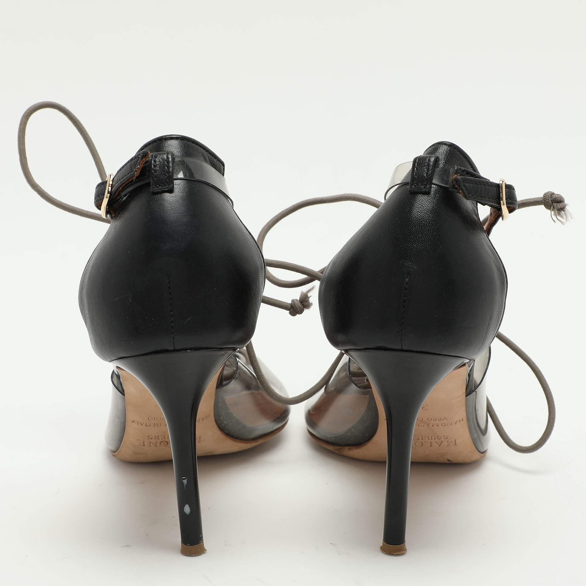 Women's Malone Souliers Transparent/Black PVC and Leather Montana Pumps Size 36 For Sale