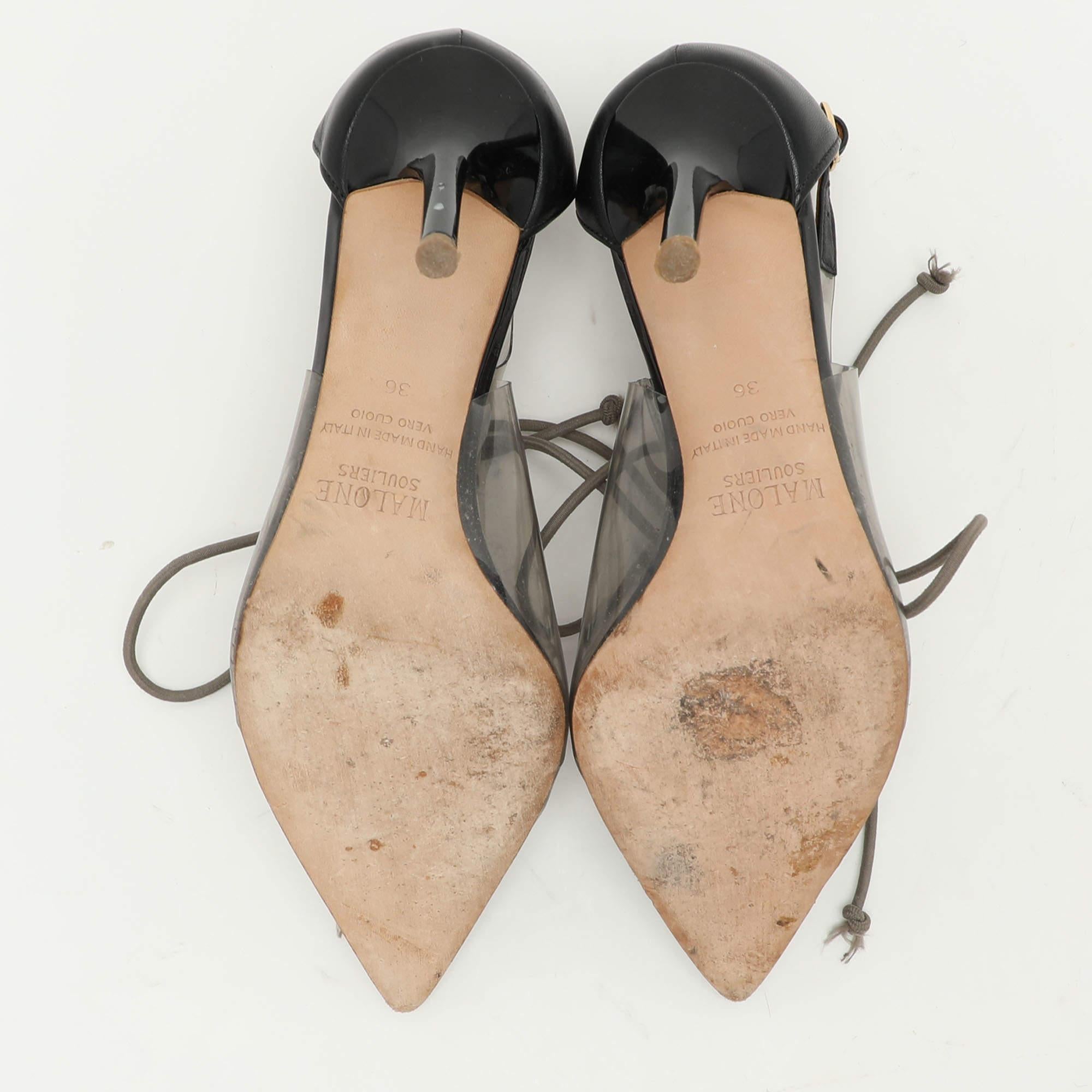 Malone Souliers Transparent/Black PVC and Leather Montana Pumps Size 36 For Sale 1
