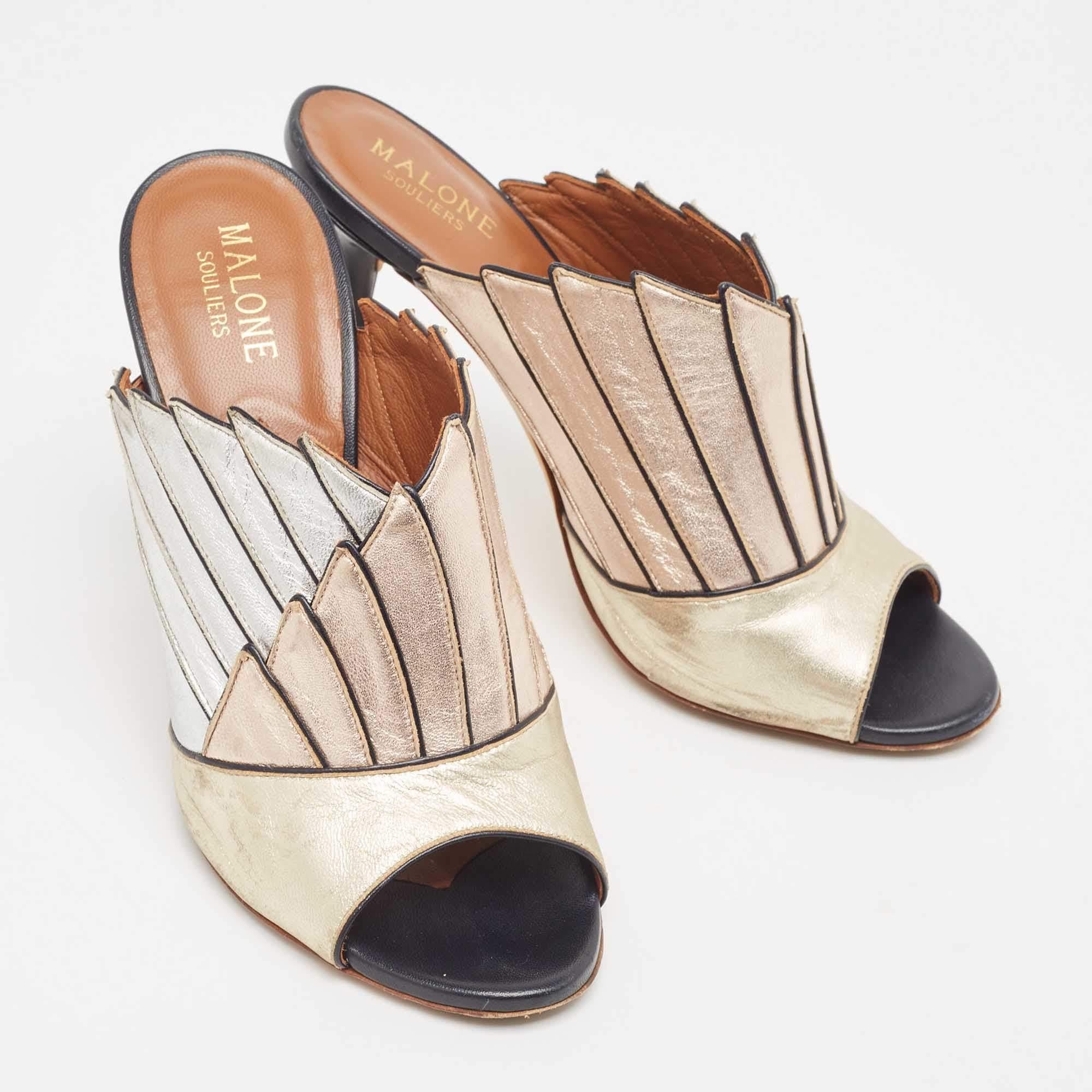 Malone Souliers Tricolor Leather Donna Slide Sandals Size 37 In Good Condition For Sale In Dubai, Al Qouz 2
