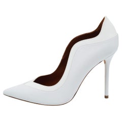 Malone Souliers White Leather and Patent Penelope Pointed Toe Pumps Size 39.5