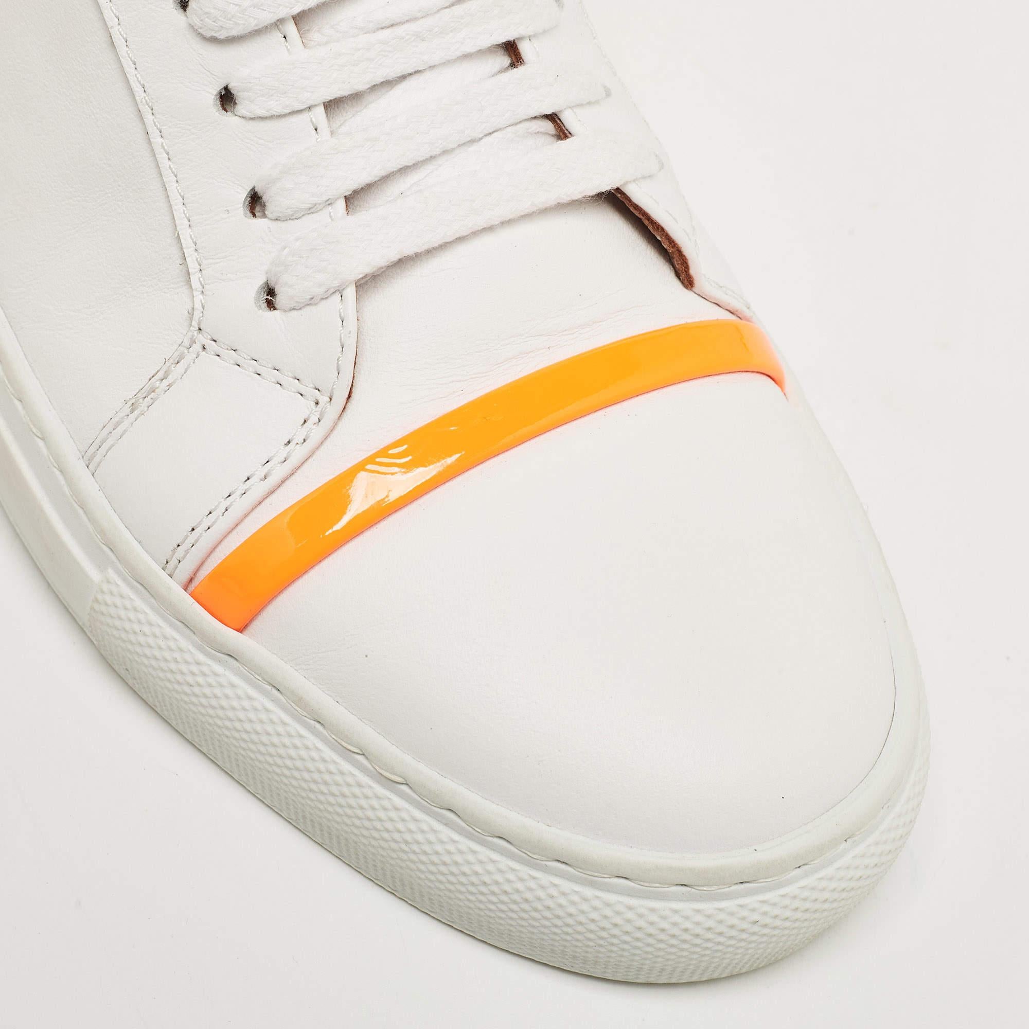 Women's Malone Souliers White/Neon Orange Leather and Patent Deon Sneakers Size 37 For Sale