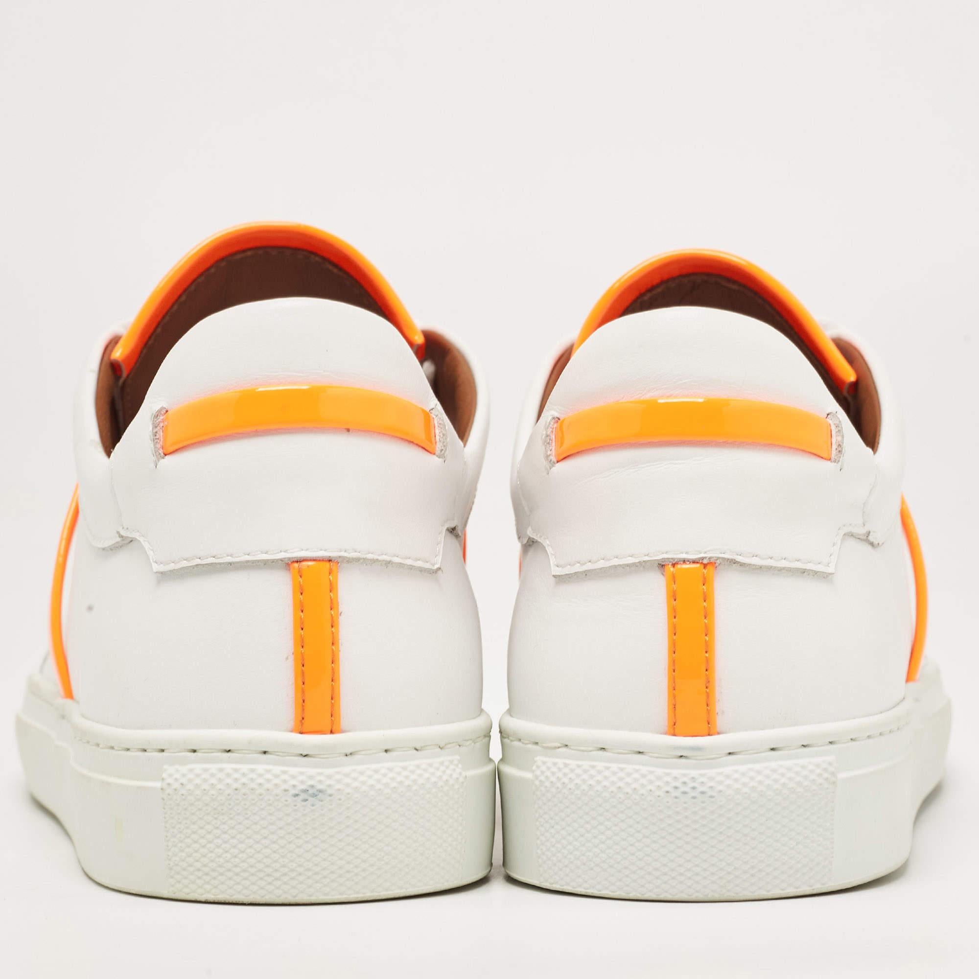 Malone Souliers White/Neon Orange Leather and Patent Deon Sneakers Size 37 For Sale 4
