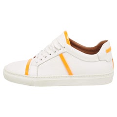 Malone Souliers White/Neon Orange Leather and Patent Deon Sneakers Size 37