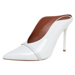 Malone Souliers White Patent Leather Constance Mules Size 38.5