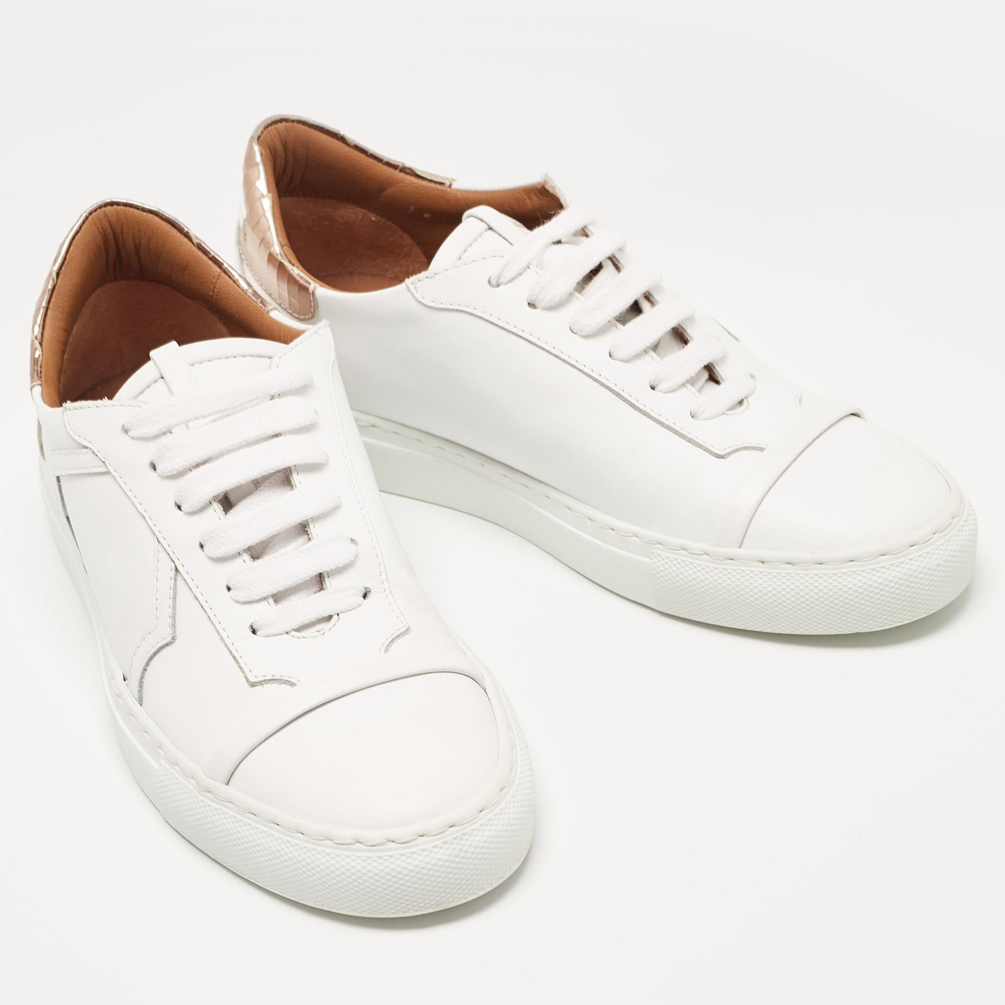 Malone Souliers White/Rose Gold Leather Musa Sneakers Size 36 For Sale 3