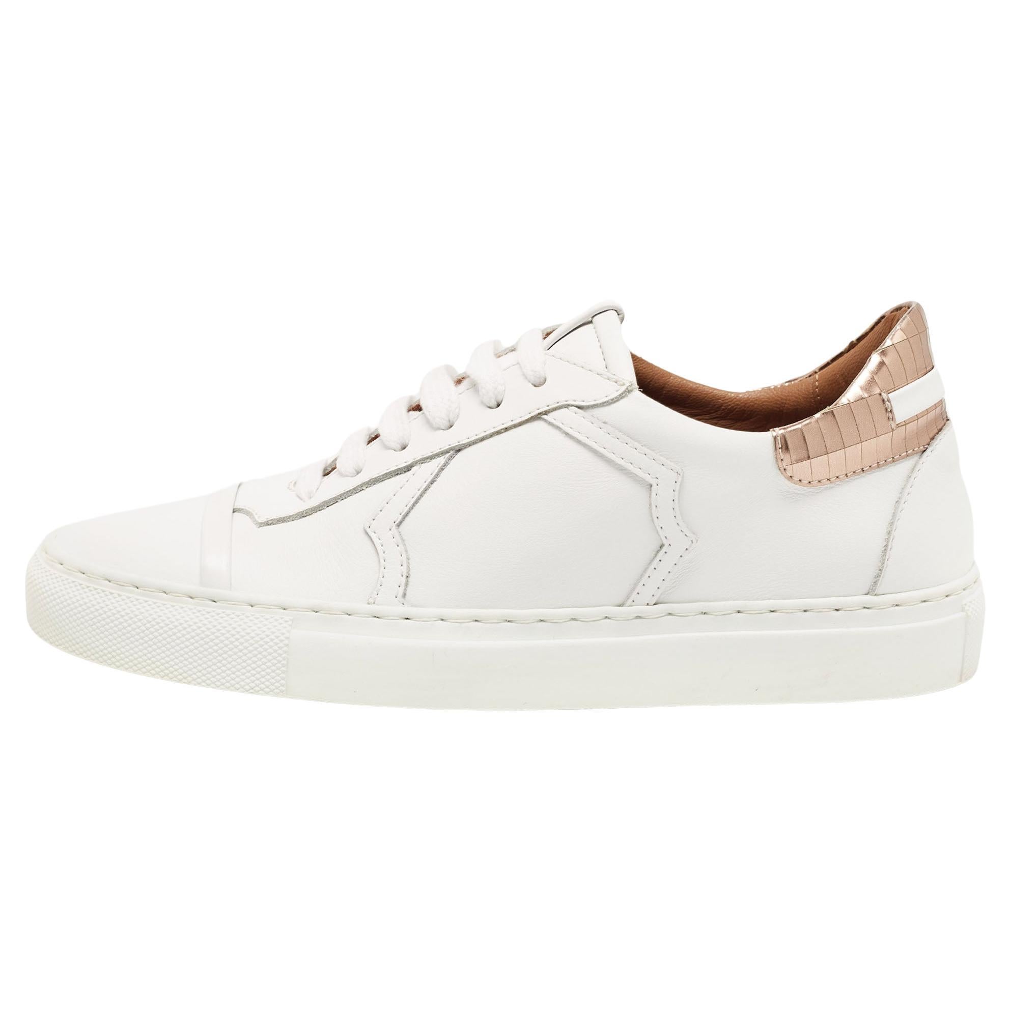 Malone Souliers White/Rose Gold Leather Musa Sneakers Size 36 For Sale
