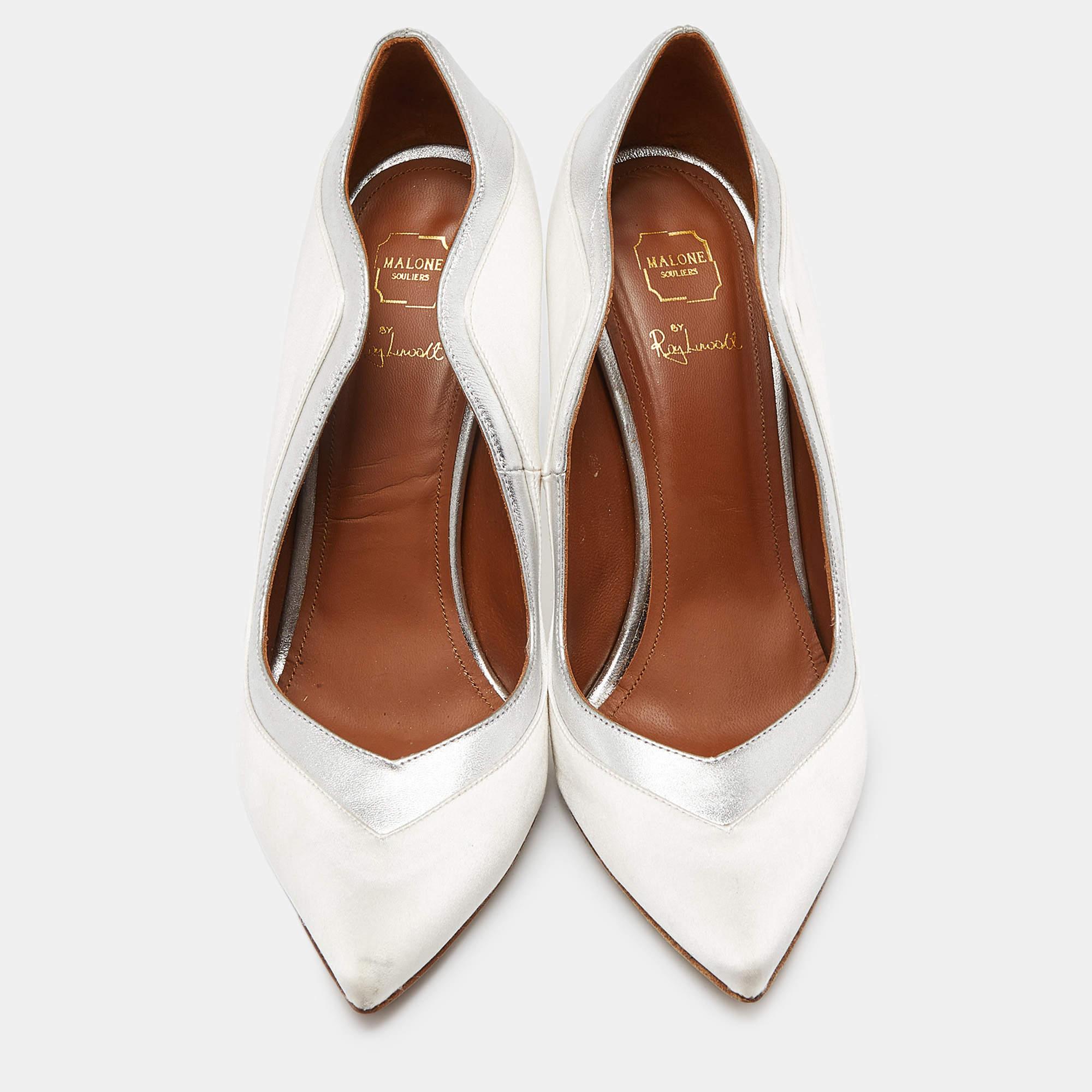 Gray Malone Souliers White Satin Pointed Toe Pumps Size 39.5 For Sale