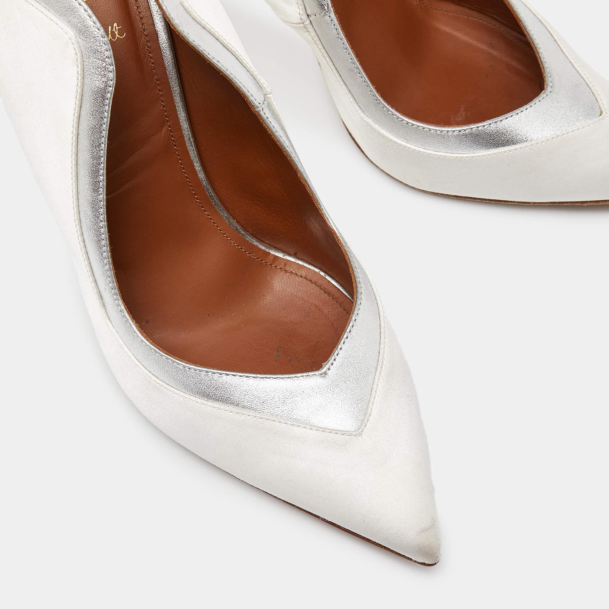 Malone Souliers White Satin Pointed Toe Pumps Size 39.5 For Sale 2