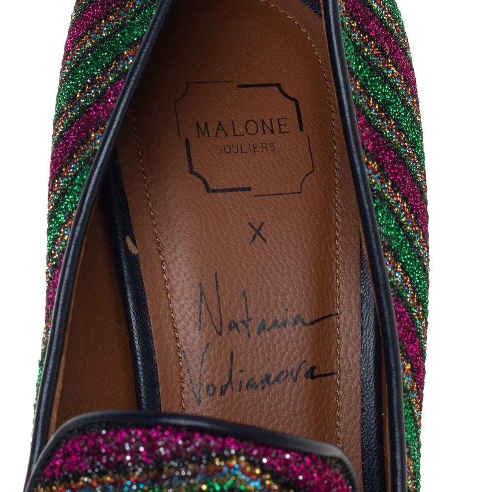 Women's Malone Souliers x Natalia Vodianova Multicolor Knit Fabric Loafer Pumps Size 37
