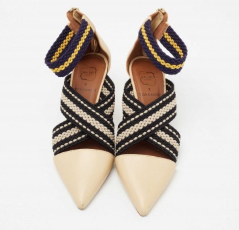 Malone Souliers x Roksanda Leather Dana Criss Cross Ankle-Strap Pumps Size 39 In Good Condition For Sale In Dubai, Al Qouz 2