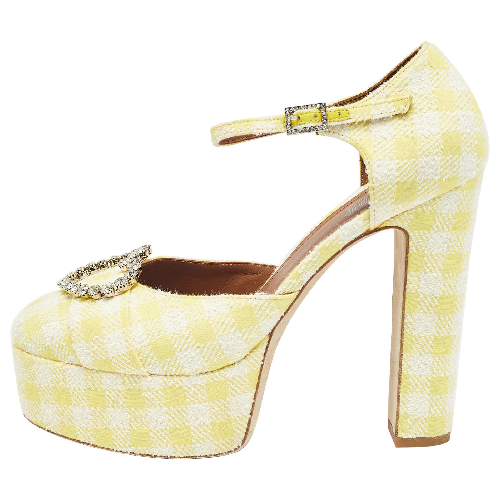 Malone Souliers - Sandales à lanières en tissu jaune ornées de cristaux, taille 40