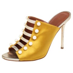 Malone Souliers Yellow/Gold Leather And Satin Zada Mule Sandals Size 38