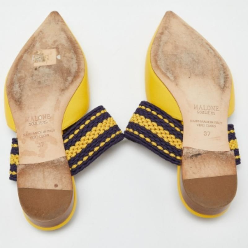 Malone Souliers Mules plates Maisie en cuir et tissu jaune taille 37 en vente 2