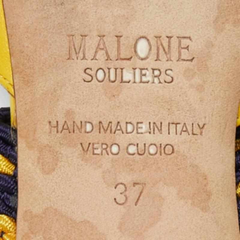 Malone Souliers Mules plates Maisie en cuir et tissu jaune taille 37 en vente 3