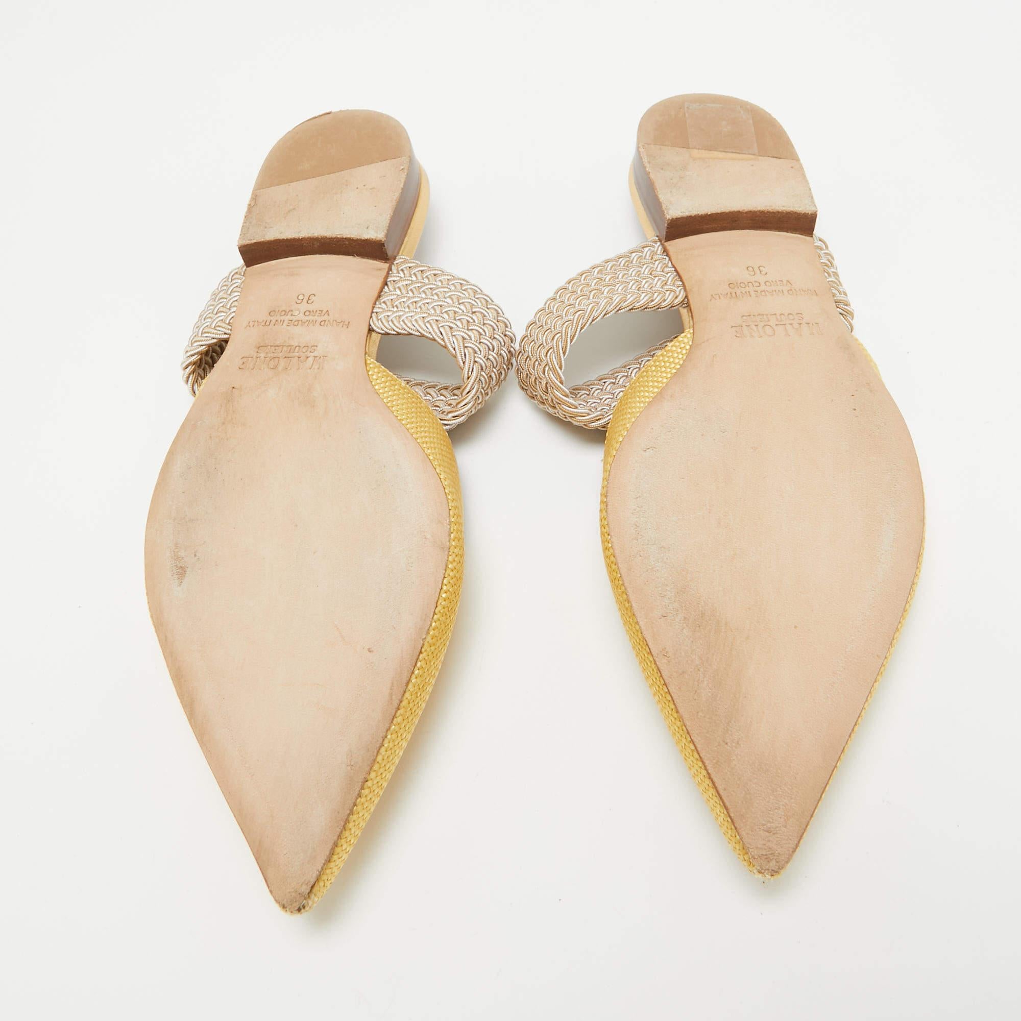 Malone Souliers Gelber Raffia Stretch-Ring Maisie Flats 36 1