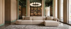 Malora Sectional Sofa - Plush Velvet Upholstery with Walnut Matte Base Detailing