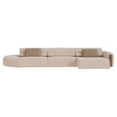 Malora Sectional Sofa - Plush Velvet Upholstery with Walnut Matte Base Detailing