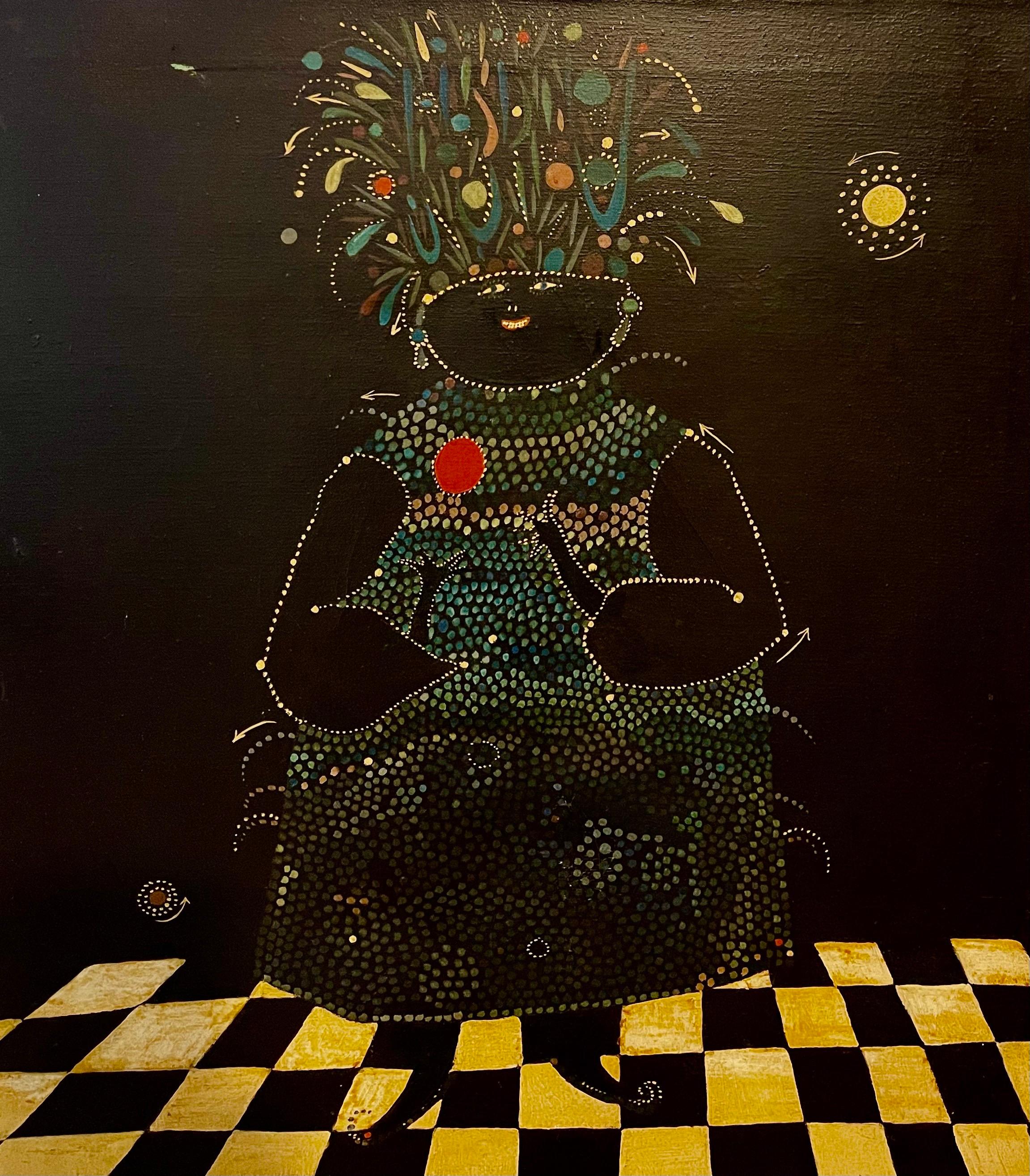 Alabama Pintura al óleo de arte popular surrealista Mujer afroamericana, tocado de flores - Painting de Maltby Sykes