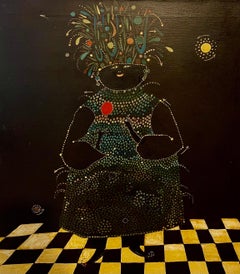 Alabama Surreal Folk Art Oil Painting African American Woman, Flower Headdress