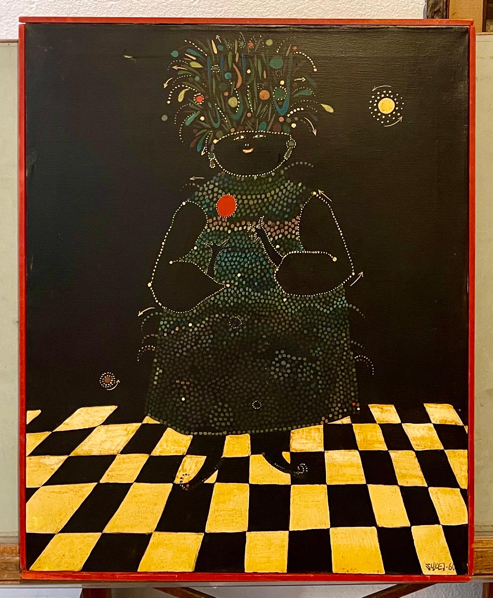 Alabama Pintura al óleo de arte popular surrealista Mujer afroamericana, tocado de flores en venta 4