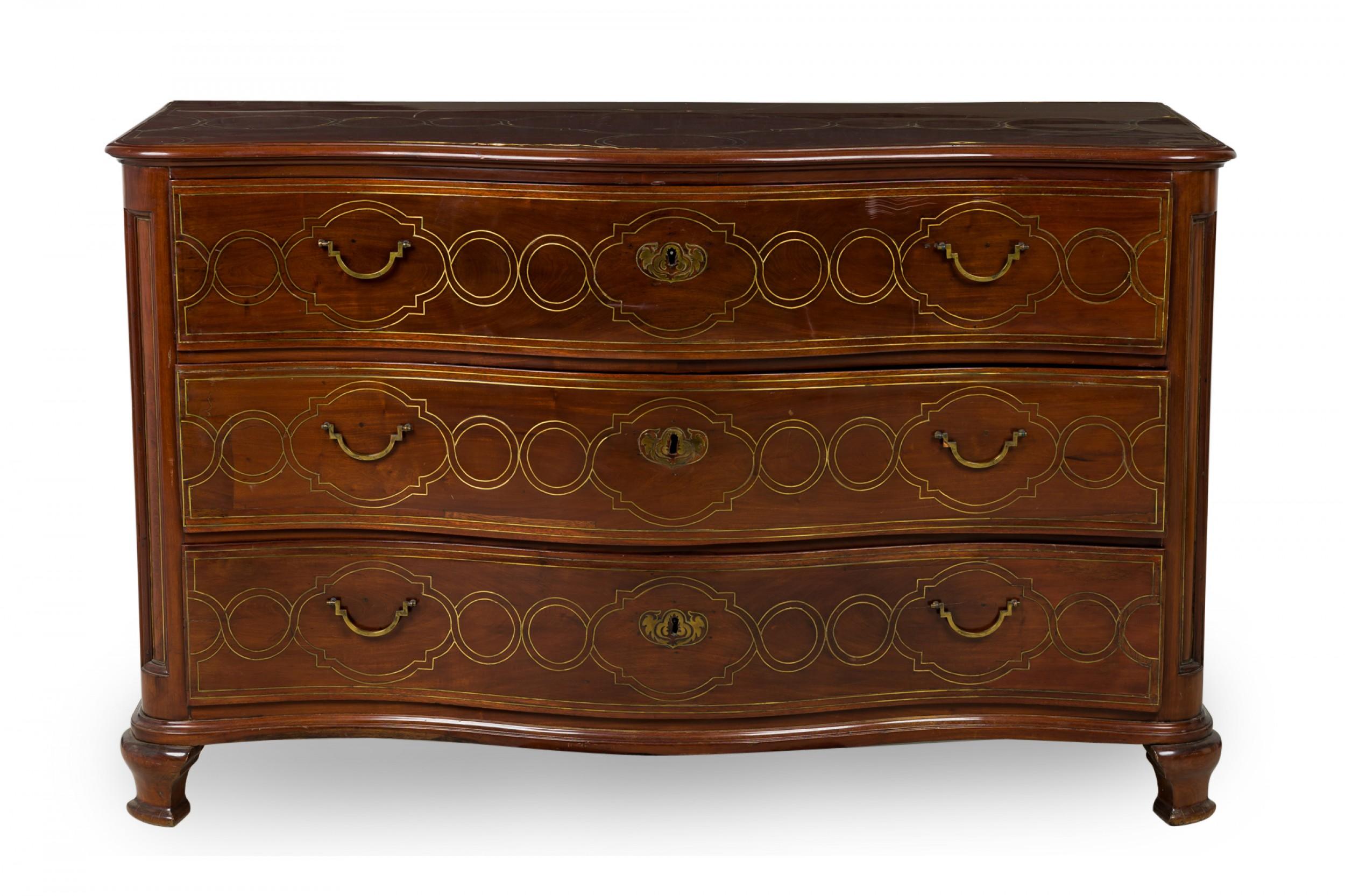 Commodino continentale maltese in palissandro e ottone intarsiato a serpentina in vendita 6