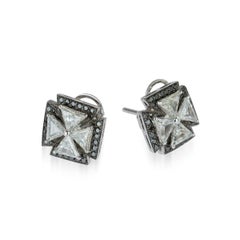 Maltese Cross 18 Karat White Gold and Diamond Earrings