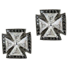 Maltese Cross 18 Karat White Gold and Diamond Earrings