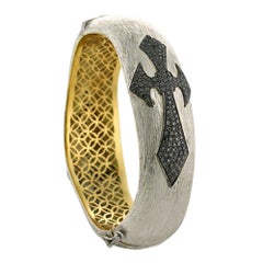 Maltese Cross Bangle in Gold and Silver with Black Diamonds Maltese Cross Bangle in Gold and Silver with Black Diamonds