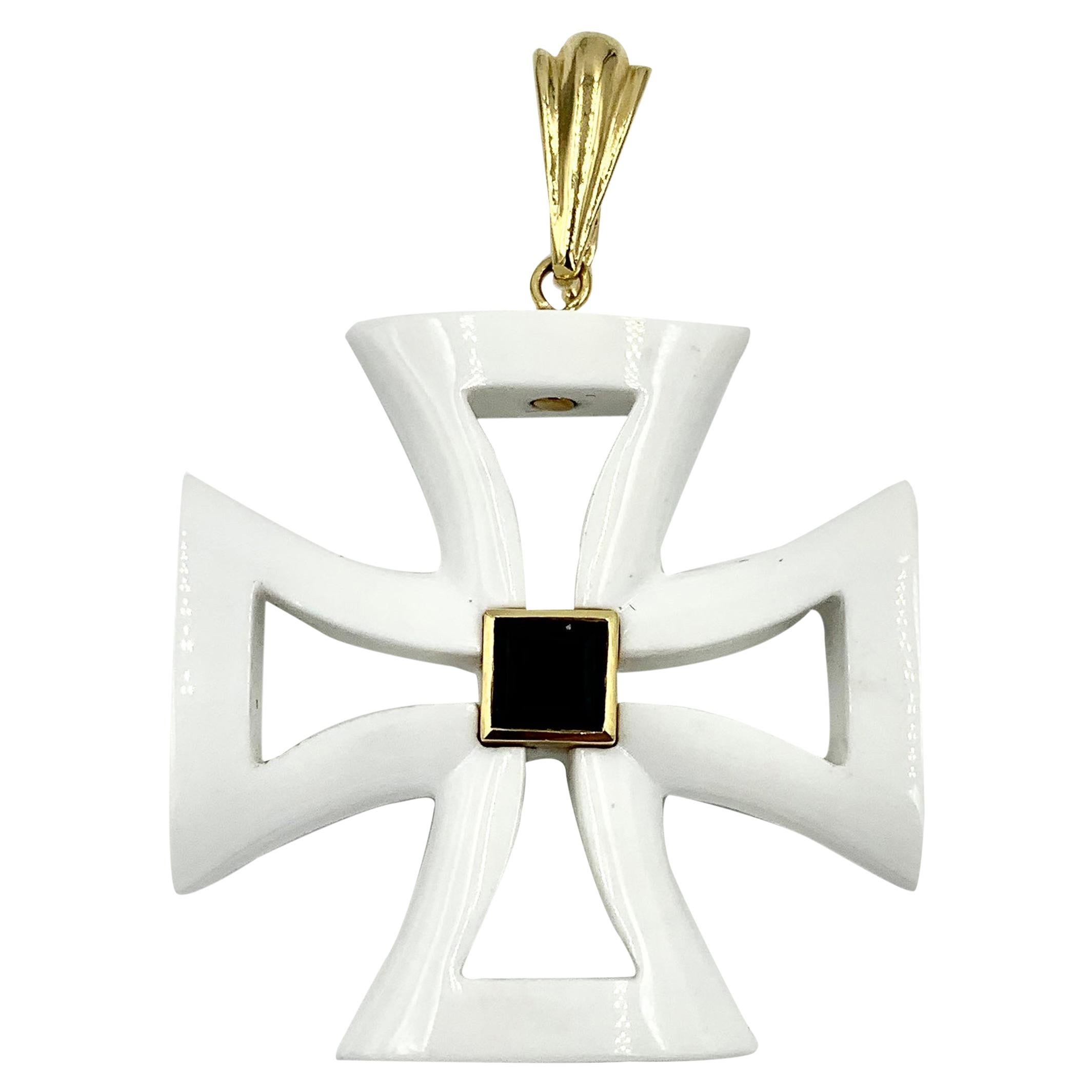 Verona Gioielli 18K Gold Plated 12x8mm Black Onyx Cross Pendant w/ Chain