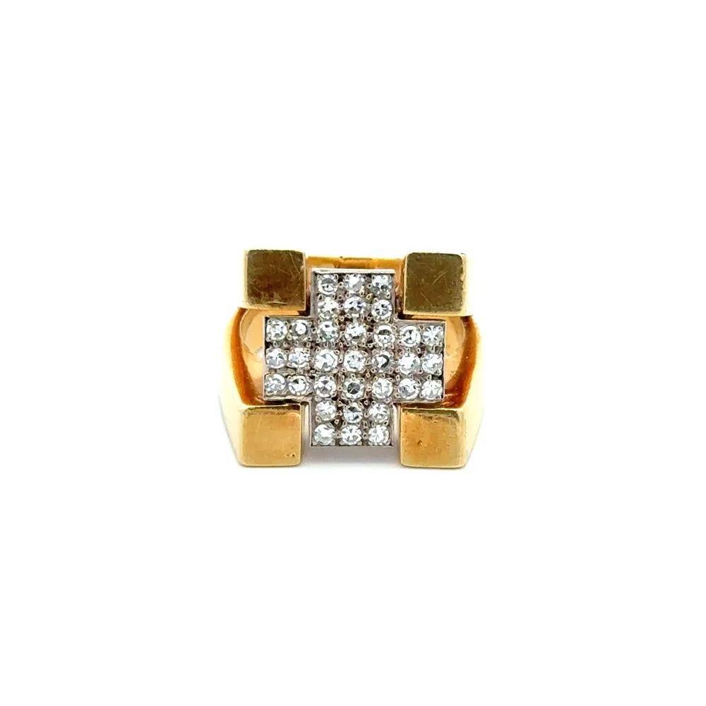 Einfach genial! Malteserkreuz Pave Diamond Gold Ring. Zentrierung sicher Hand gesetzt 0.60tcw Single Cut Diamanten in Malteserkreuz Design. Handgefertigte Fassung aus 18K Gelbgold. Messen ca. 0,80 