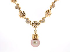 Maltese Cross Hearts and Pearl Gold Necklace