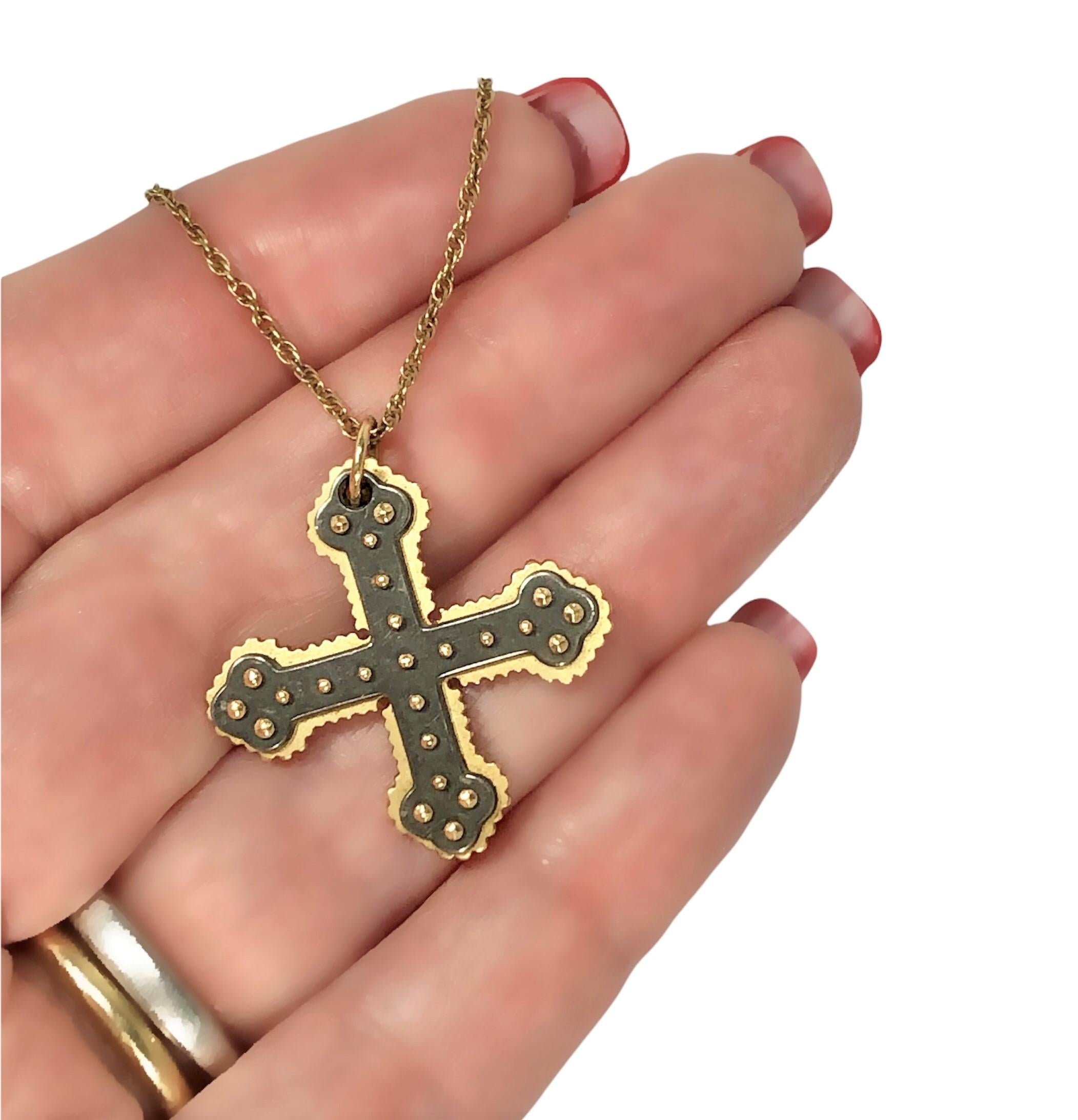 Maltese Cross in 14K Yellow and Oxidized Gold on Gold Light Weight Chain 1