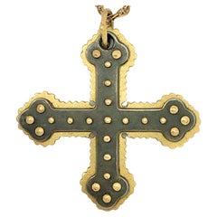 Maltese Cross in 14K Yellow and Oxidized Gold on Gold Light Weight Chain