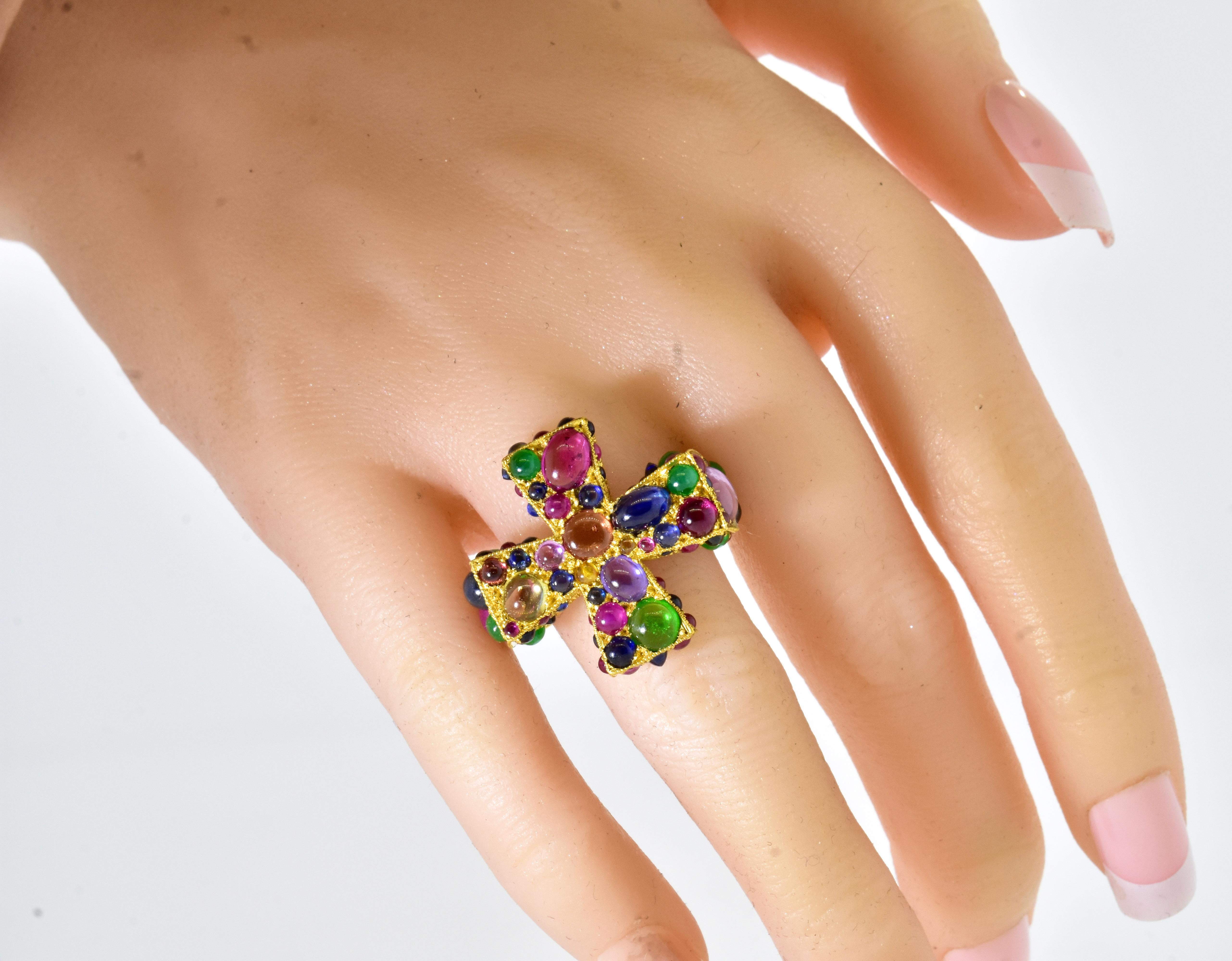 Maltese Cross Ring Studded with Sapphires, Rubies and Emeralds, Fairchild & Co. 1