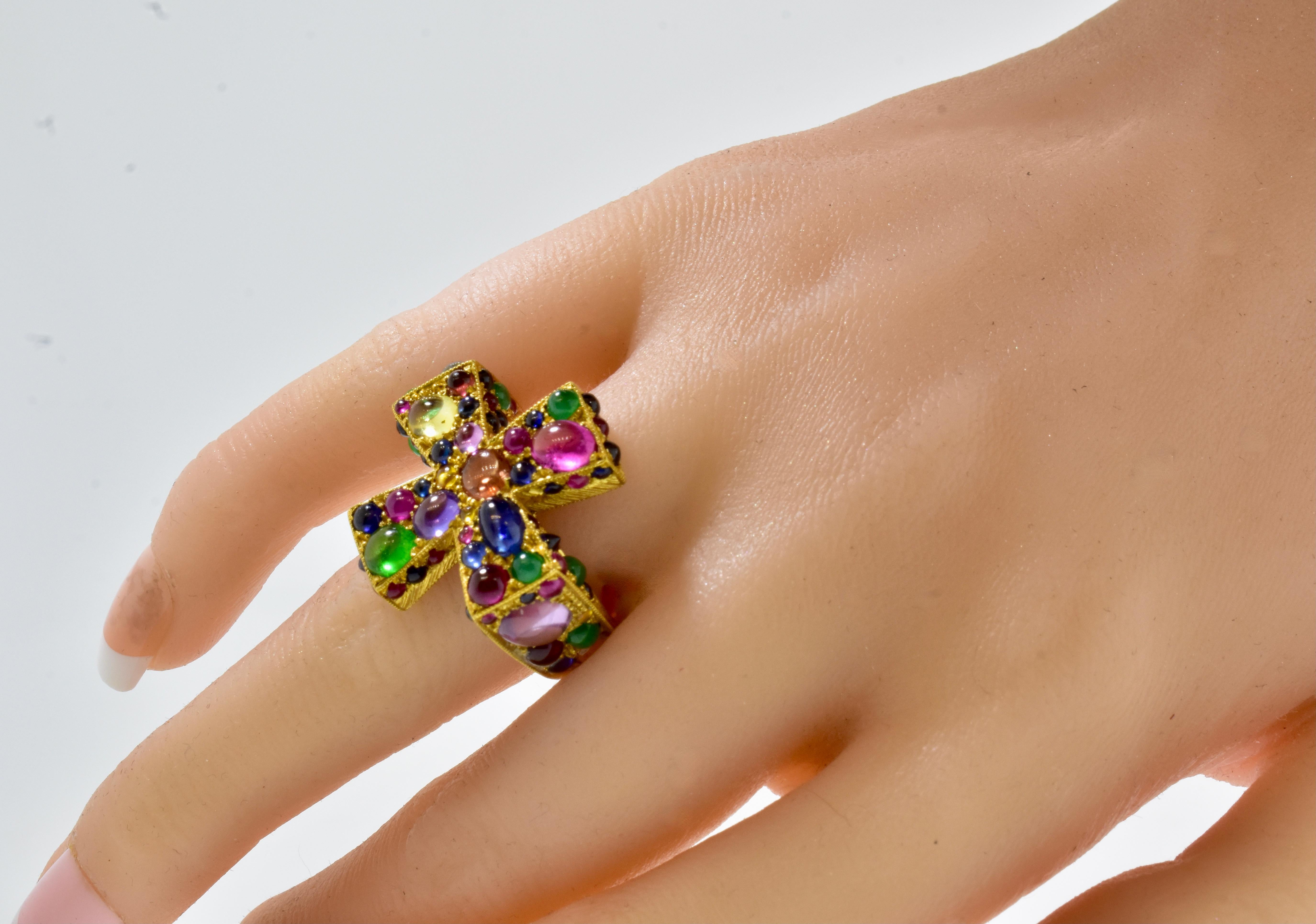 Maltese Cross Ring Studded with Sapphires, Rubies and Emeralds, Fairchild & Co. 2