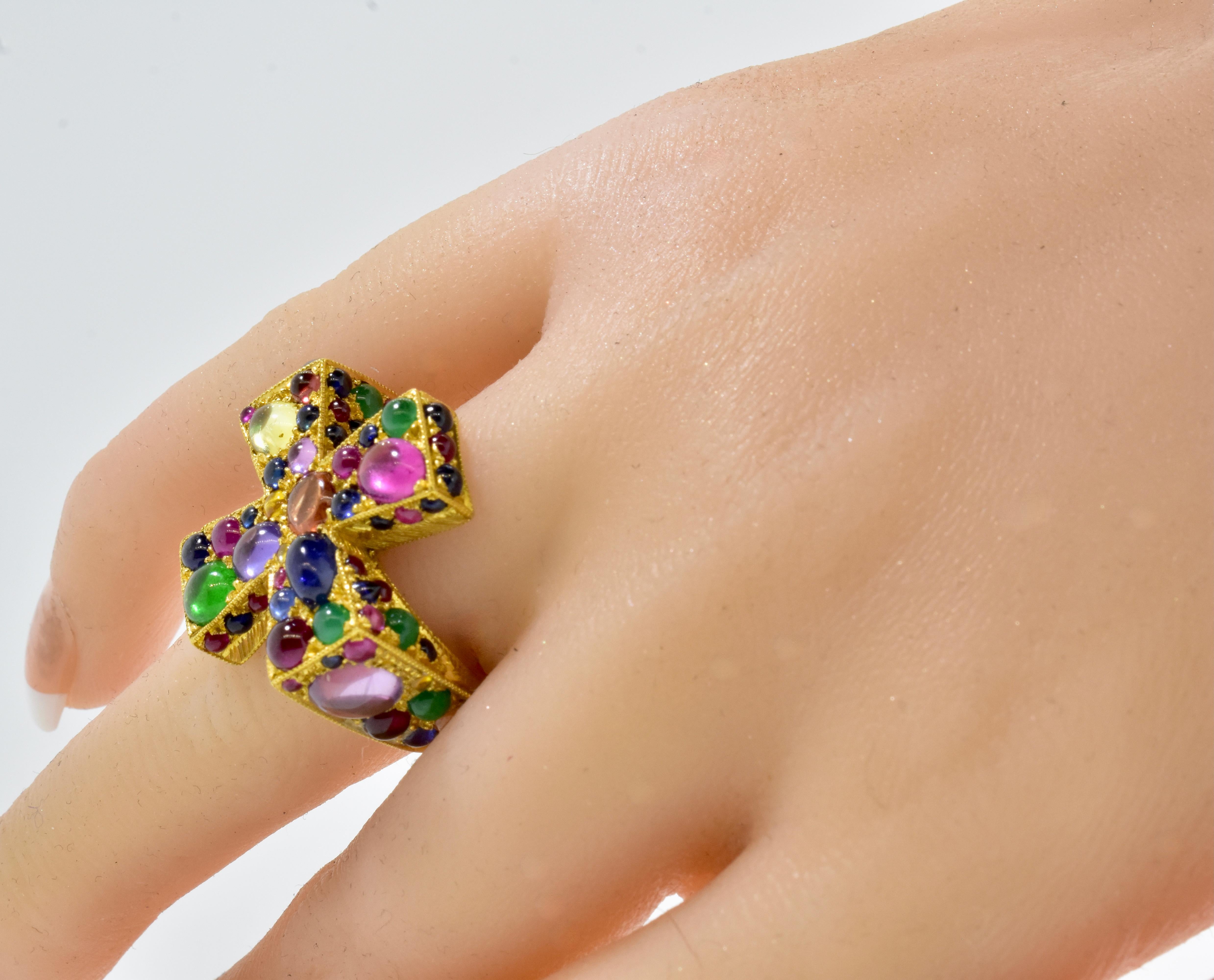 Maltese Cross Ring Studded with Sapphires, Rubies and Emeralds, Fairchild & Co. 4
