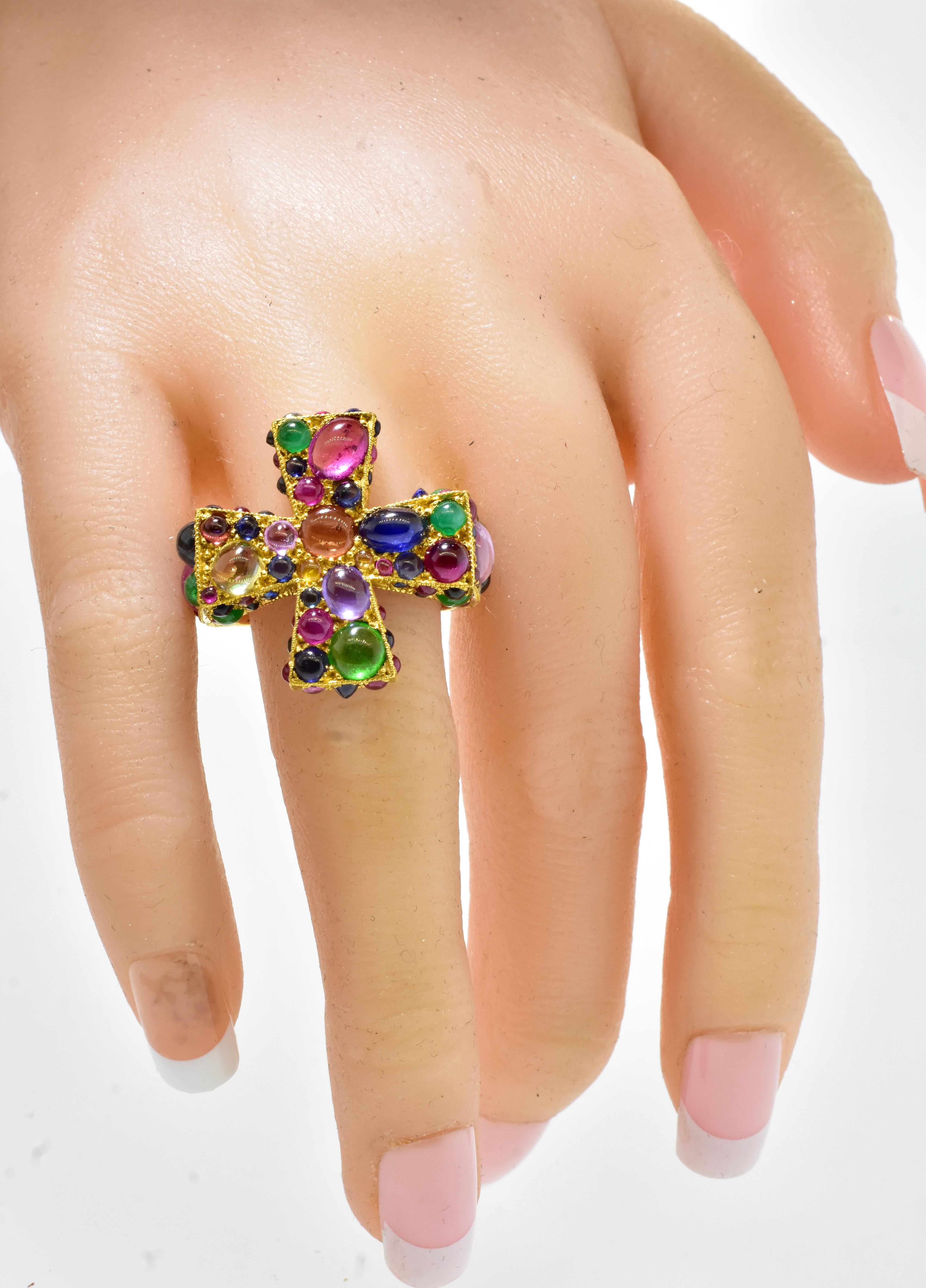 Maltese Cross Ring Studded with Sapphires, Rubies and Emeralds, Fairchild & Co. 5
