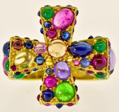 Maltese Cross Ring Studded with Sapphires, Rubies and Emeralds, Fairchild & Co.