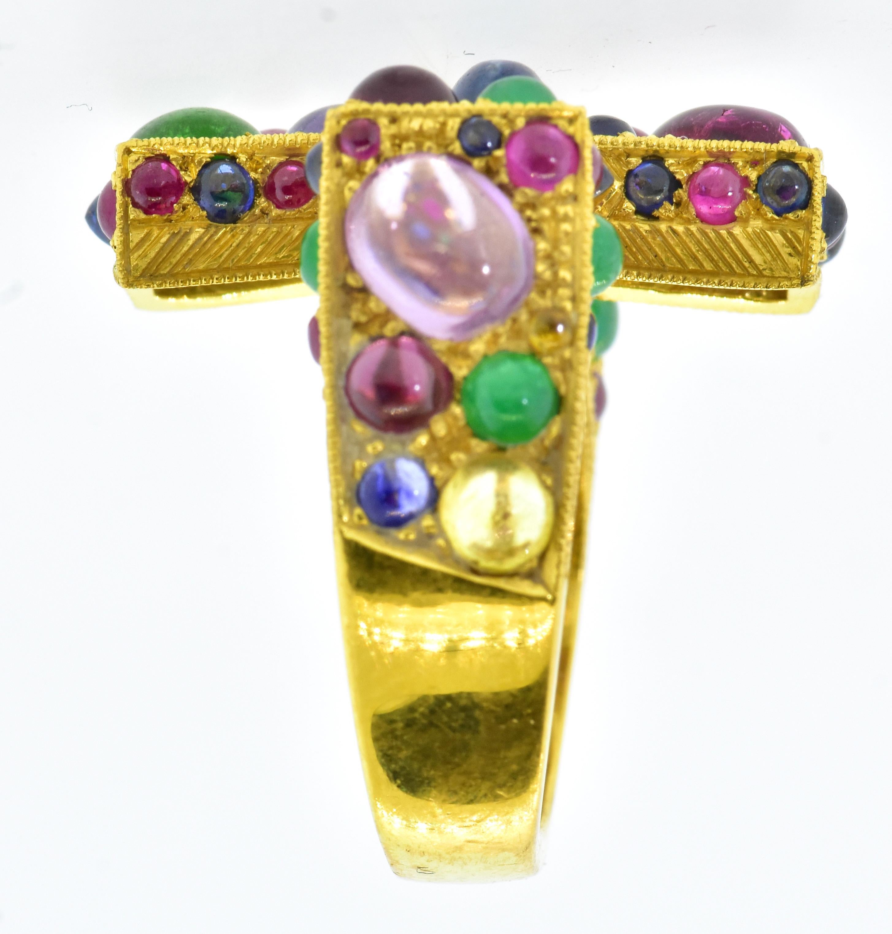 Cabochon Maltese Cross Ring Studded with Sapphires, Rubies and Emeralds, Fairchild & Co.