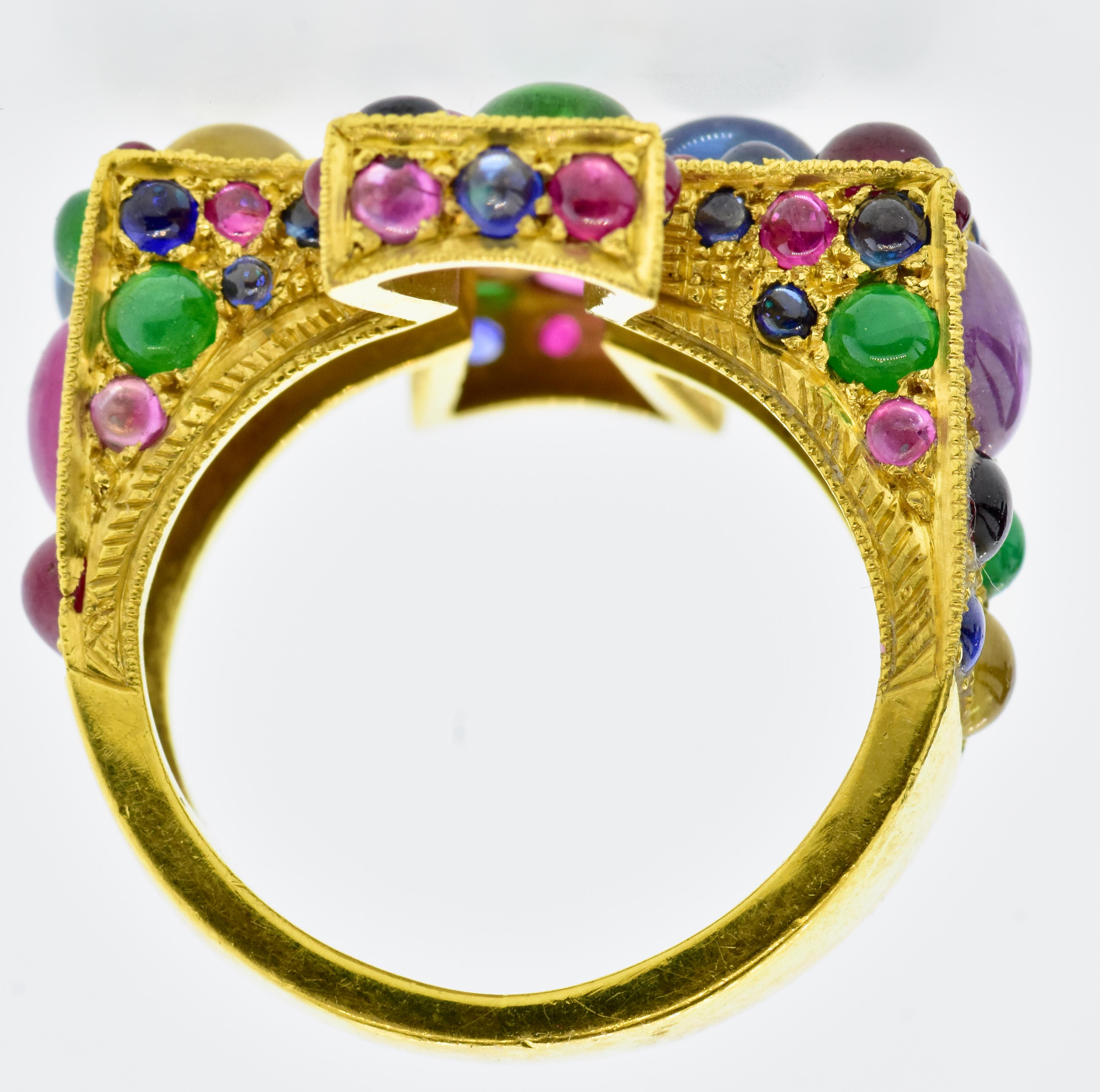 Women's or Men's Maltese Cross Ring Studded with Sapphires, Rubies and Emeralds, Fairchild & Co.