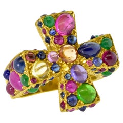Maltese Cross Ring Studded with Sapphires, Rubies and Emeralds, Fairchild & Co.