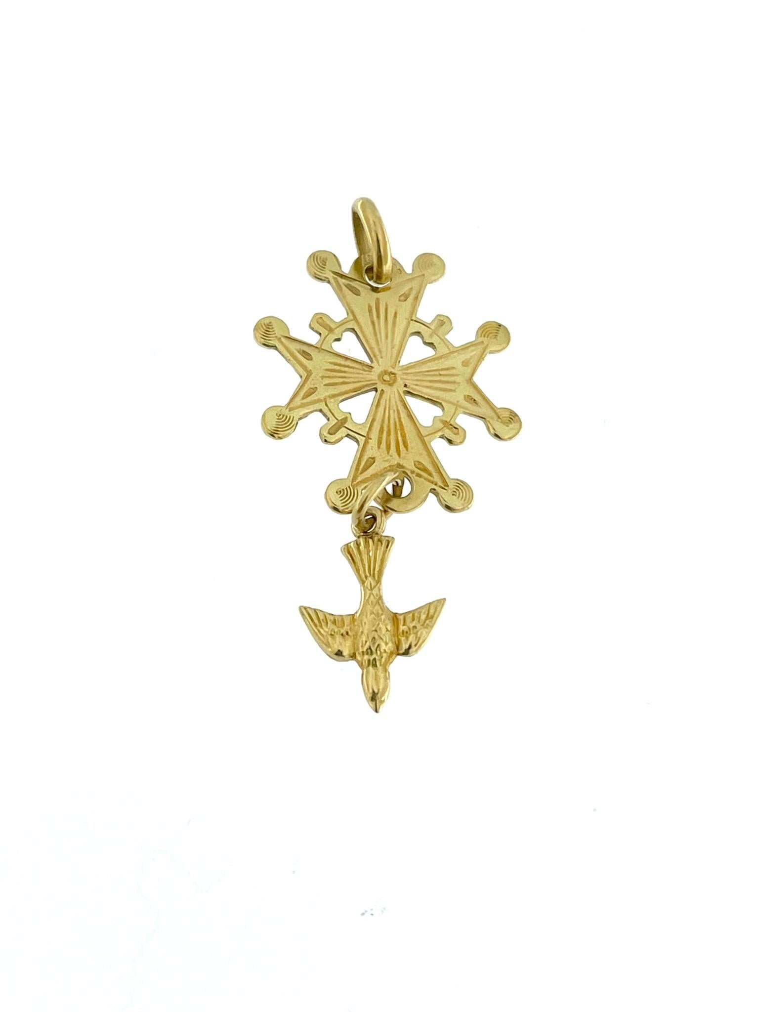 Modern Maltese Cross with Dove 18 karat Yellow Gold For Sale