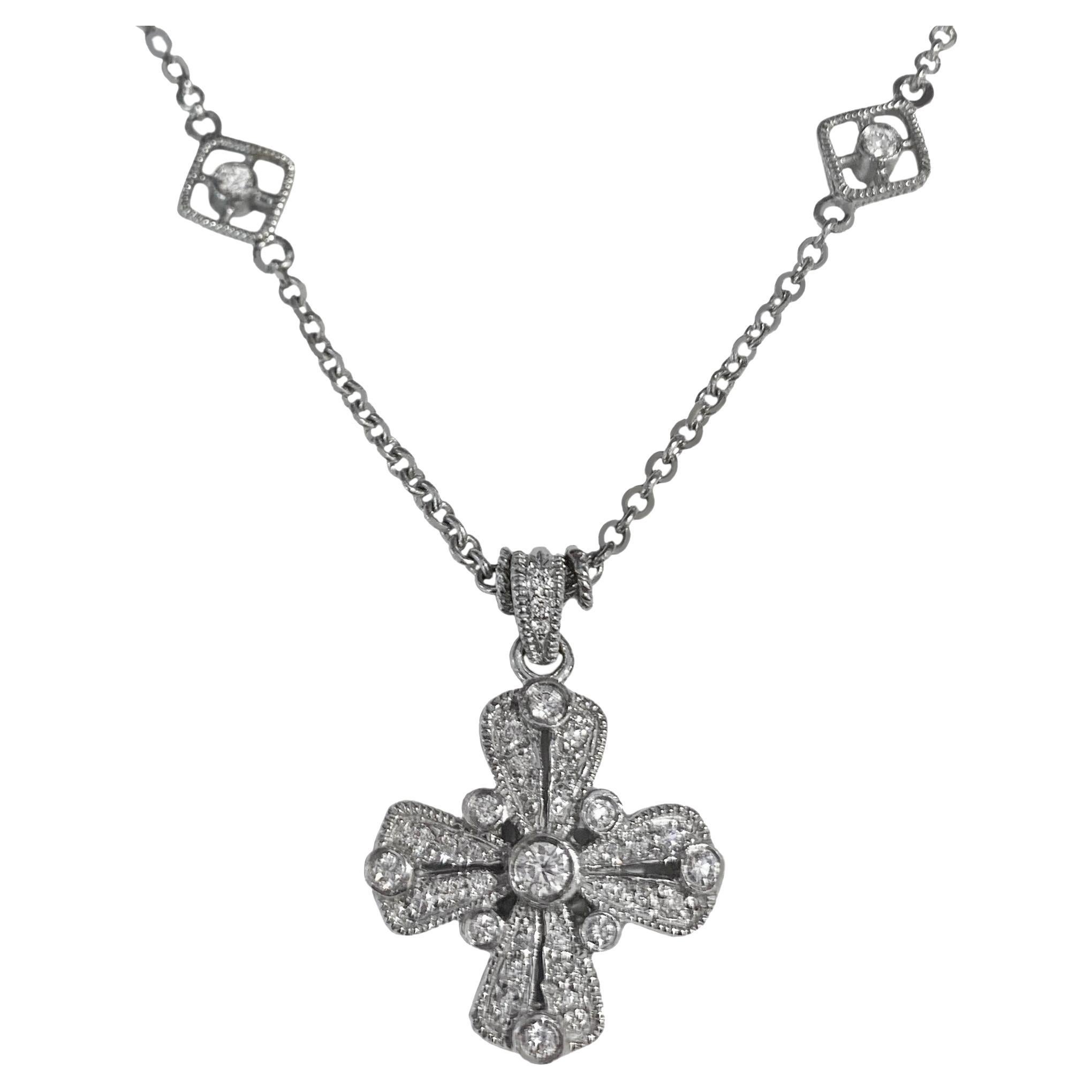 Maltese Diamond Cross by Judith Ripka in White Gold For Sale