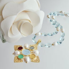 Maltese Intaglio Pendant, Aqua Quartz and Pearls Necklace, Catania II Necklace