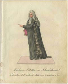 Maltese Knight in Beaked Cloak: 1791 Hand-Colored Engraving of Ceremonial Dress