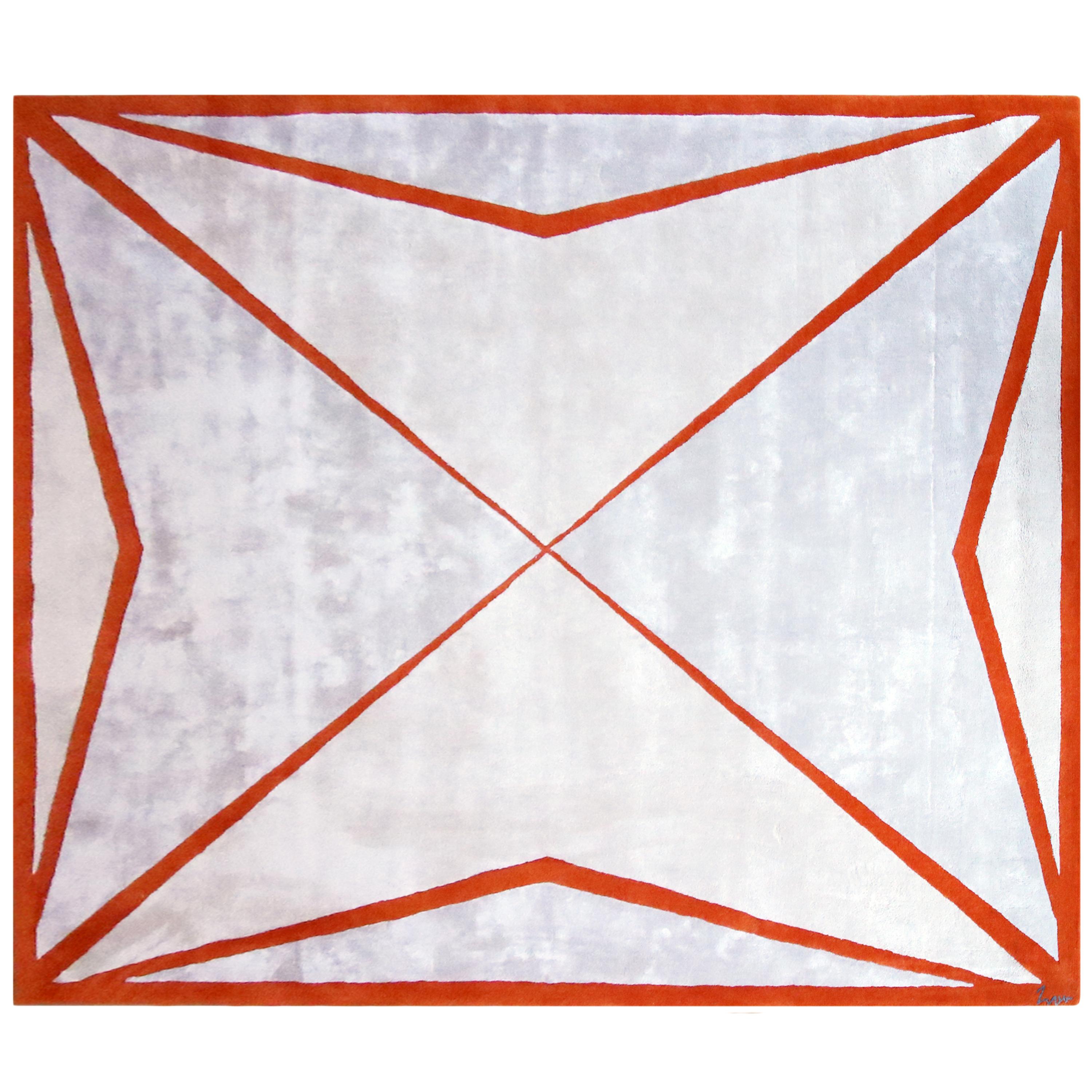 Hand-Tufted White and Orange Rectangular Rug, Contemporary Design In New Condition For Sale In London, GB