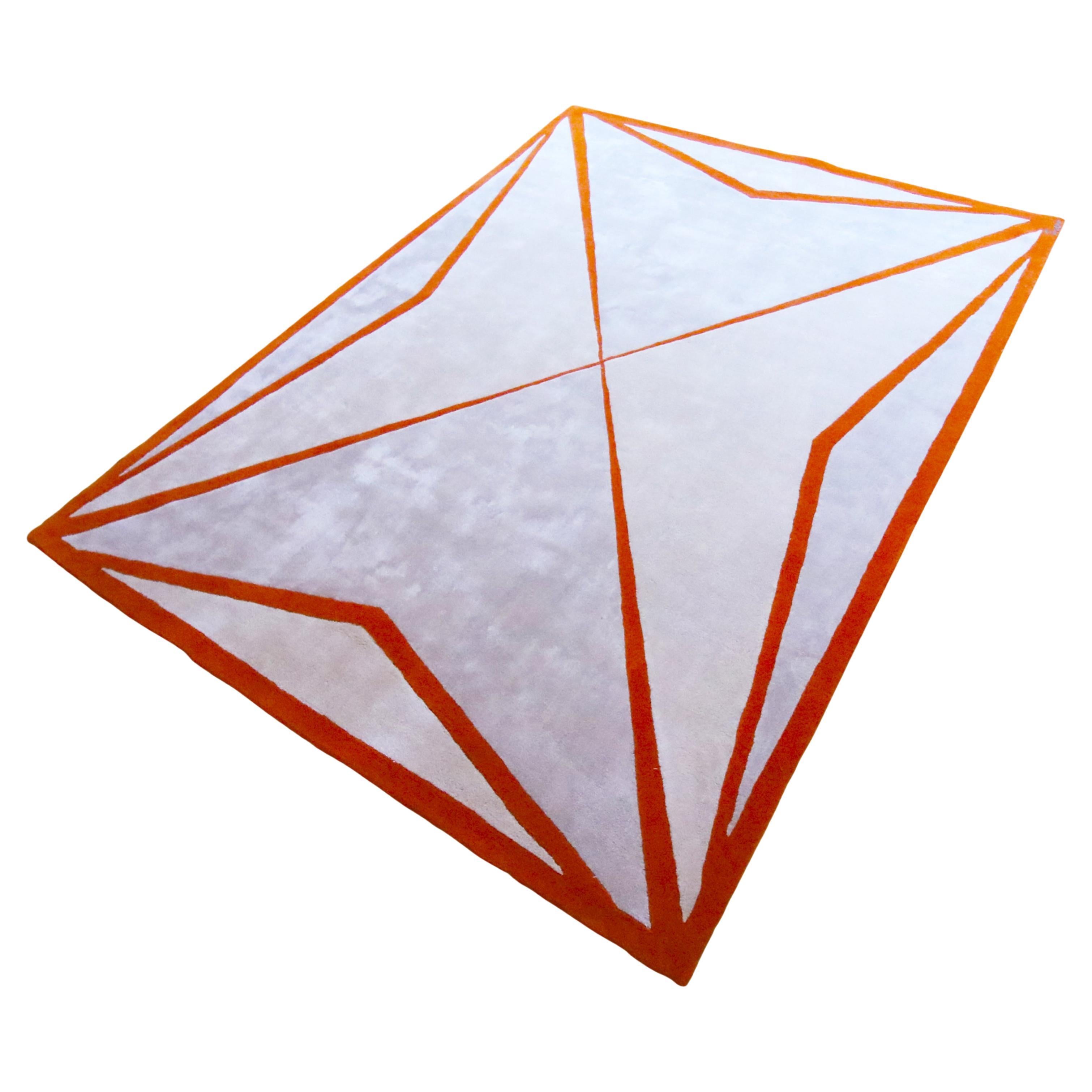 Hand-Tufted White and Orange Rectangular Rug, Contemporary Design