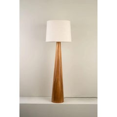 Malva Contemporary Parota Wood Floor Lamp with Linen Shade by Isabel Moncada